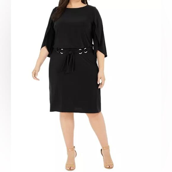 MSK Plus Size Belted Tulip-Sleeve Dress Black Women’s Sz 2X - Picture 1 of 7
